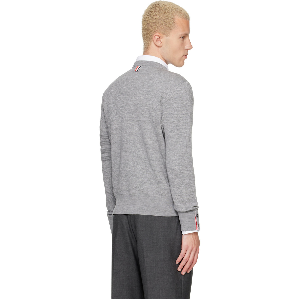 Thom Browne Gray Ottoman Milano Stitch 4-Bar Bomber Sweater
