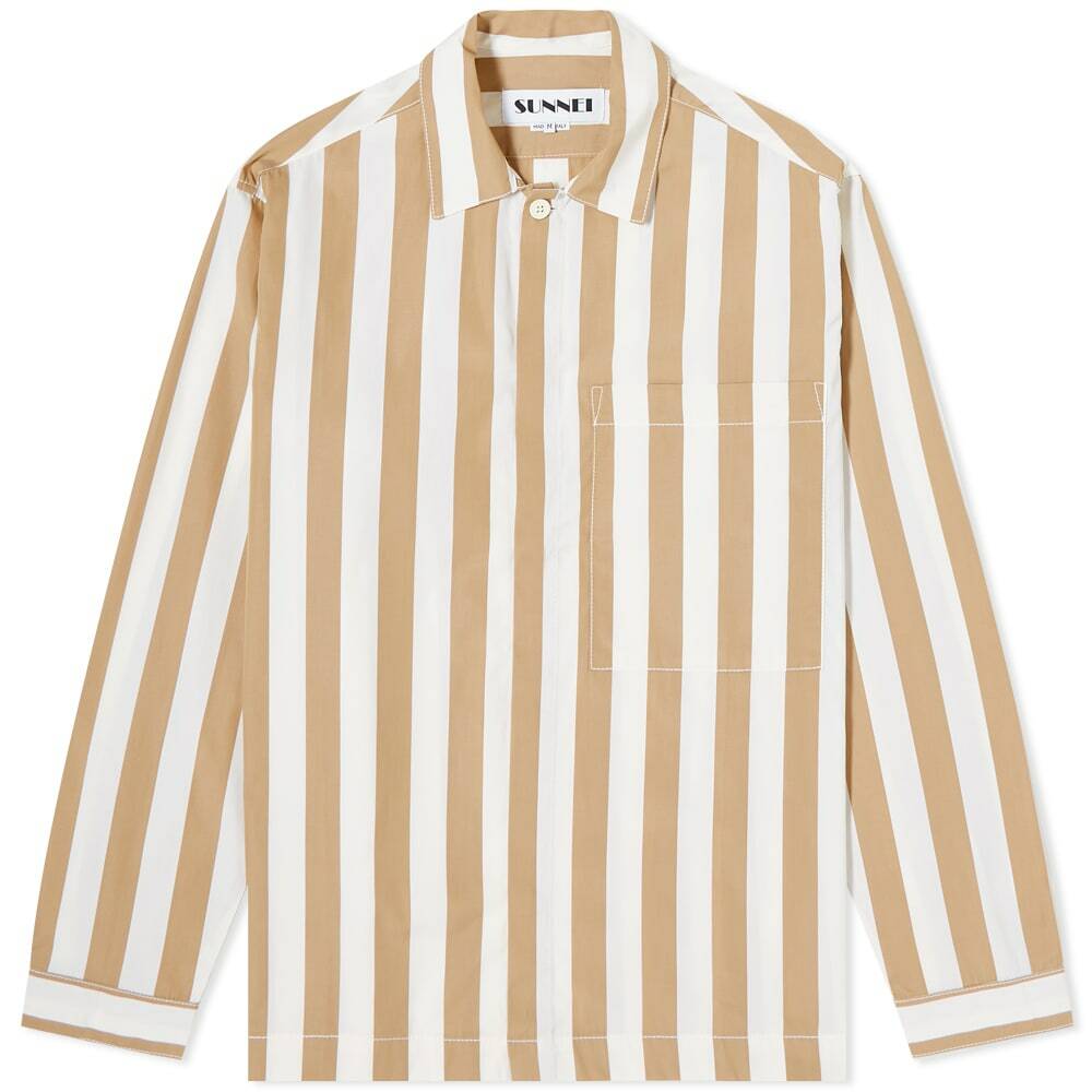 Sunnei Logo-print Striped Cotton Overshirt in Blue