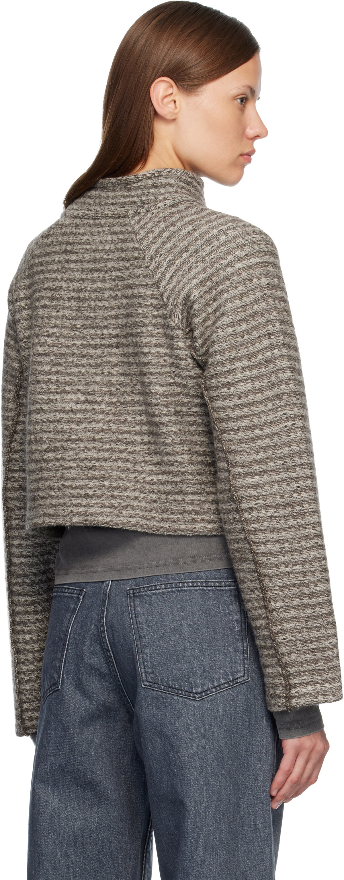 mfpen Gray Cropped Leisure Zip Up Jacket