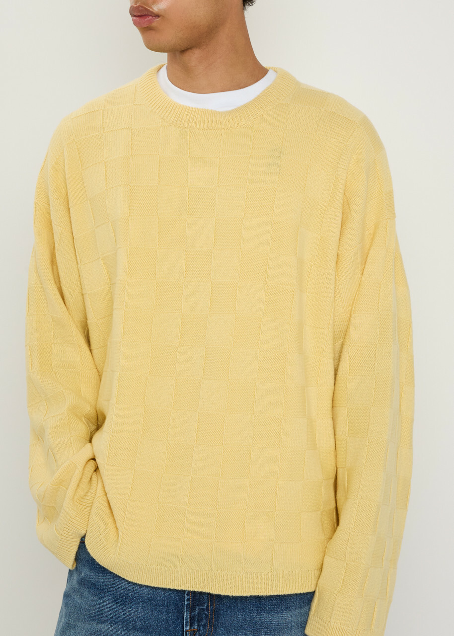 The Elder Statesman Culver Checked Cashmere Jumper Yellow