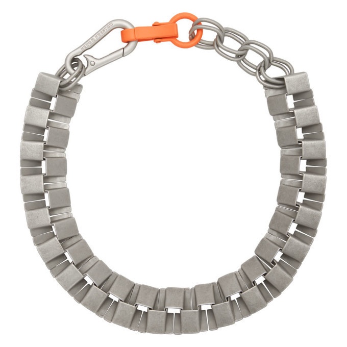Heron Preston Silver Geometric Cubic Necklace