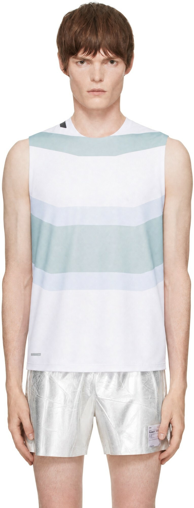 Soar Running White & Blue Singlet Running Top