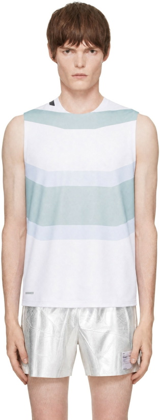 Photo: Soar Running White & Blue Singlet Running Top