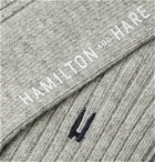 Hamilton and Hare - Lounge Logo-Embroidered Mélange Ribbed-Knit Socks - Gray
