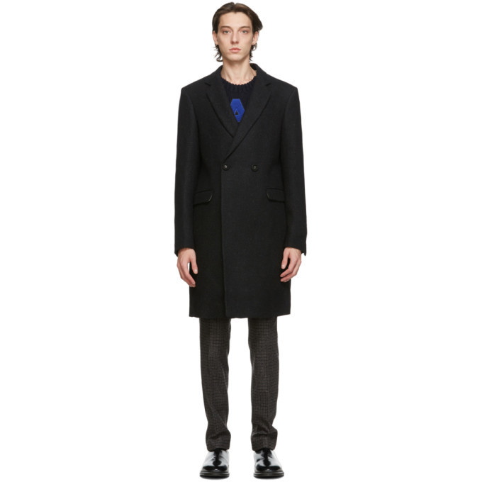 Photo: Raf Simons Black Slim Fit Double-Breasted Coat