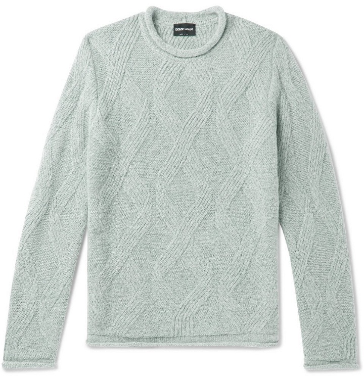Photo: Giorgio Armani - Slim-Fit Wool-Blend Sweater - Gray green