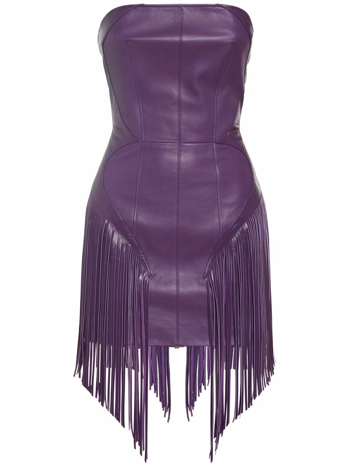 VERSACE - Leather Fringed Mini Dress