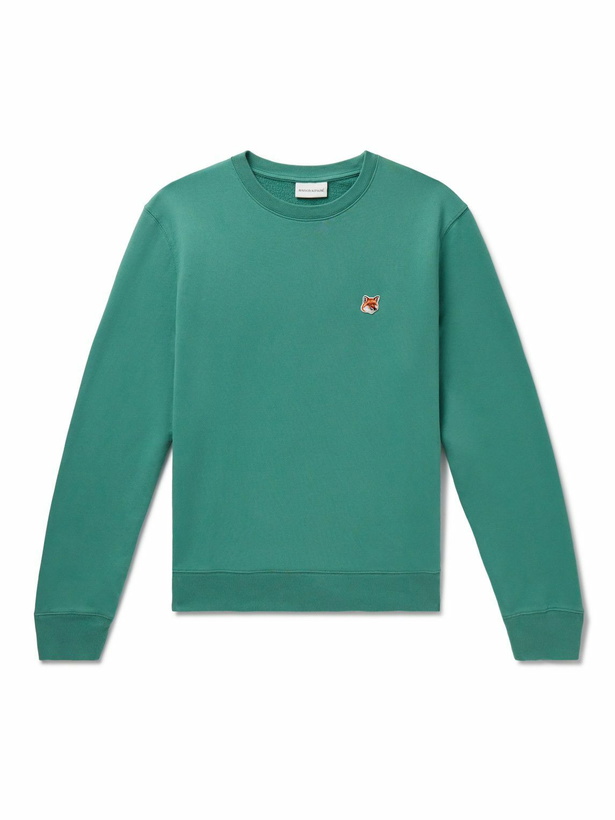 Photo: Maison Kitsuné - Logo-Appliquéd Cotton-Jersey Sweatshirt - Green