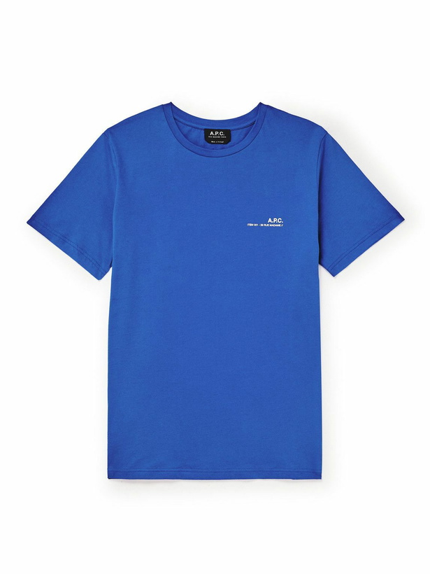 Photo: A.P.C. - Logo-Print Cotton-Jersey T-Shirt - Blue