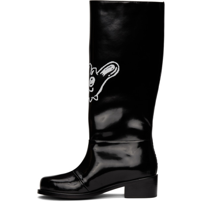 Xander Zhou Black Glossy Graphic Boots Xander Zhou