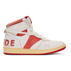 Rhude White and Red Bball Hi Sneakers