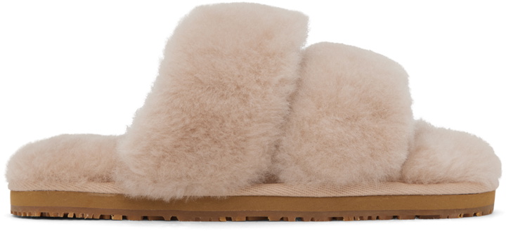 Photo: Mou Pink 2-Stripes Shearling Slippers