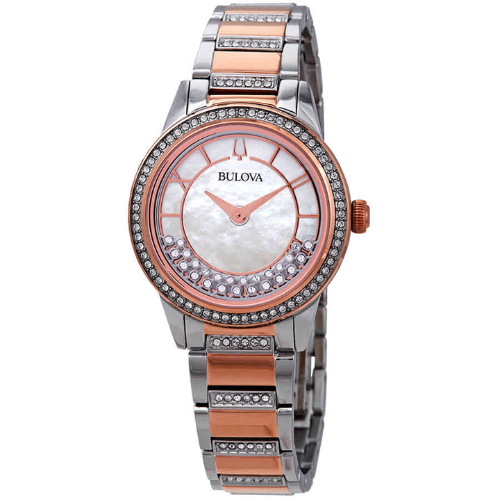 Photo: Bulova Crystal Turnstyle Mother of Pearl Dial Two-tone Ladies Watch 98L246