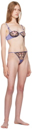 Fleur du Mal Purple Butterfly Embroidery Thong