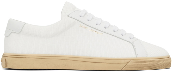 Photo: Saint Laurent White Organic Canvas Andy Sneakers