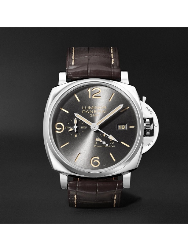 Photo: PANERAI - Luminor Due GMT Automatic 45mm Stainless Steel and Alligator Watch, Ref. No. PAM00944