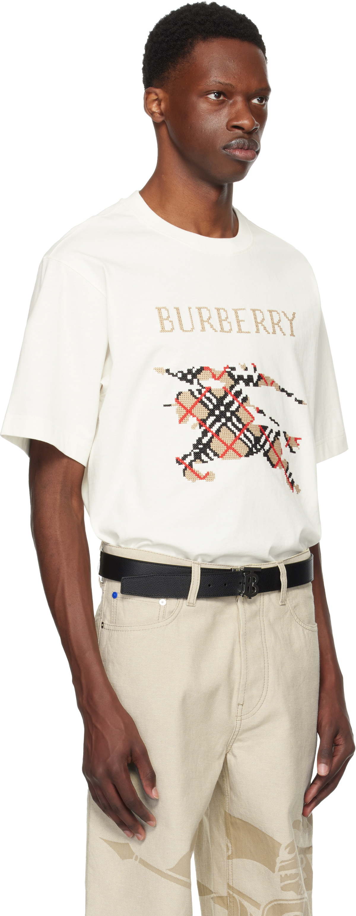Burberry Off-White Cross Stitch EKD​ Cotton T-shirt Burberry