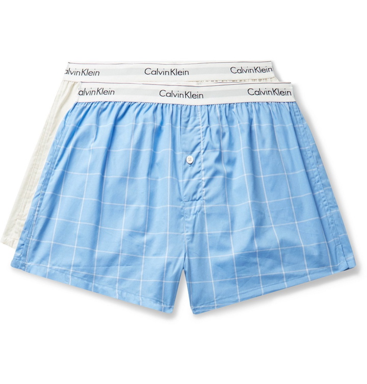 Photo: Calvin Klein Underwear - Two-Pack Checked Cotton-Poplin Boxer Briefs - Blue