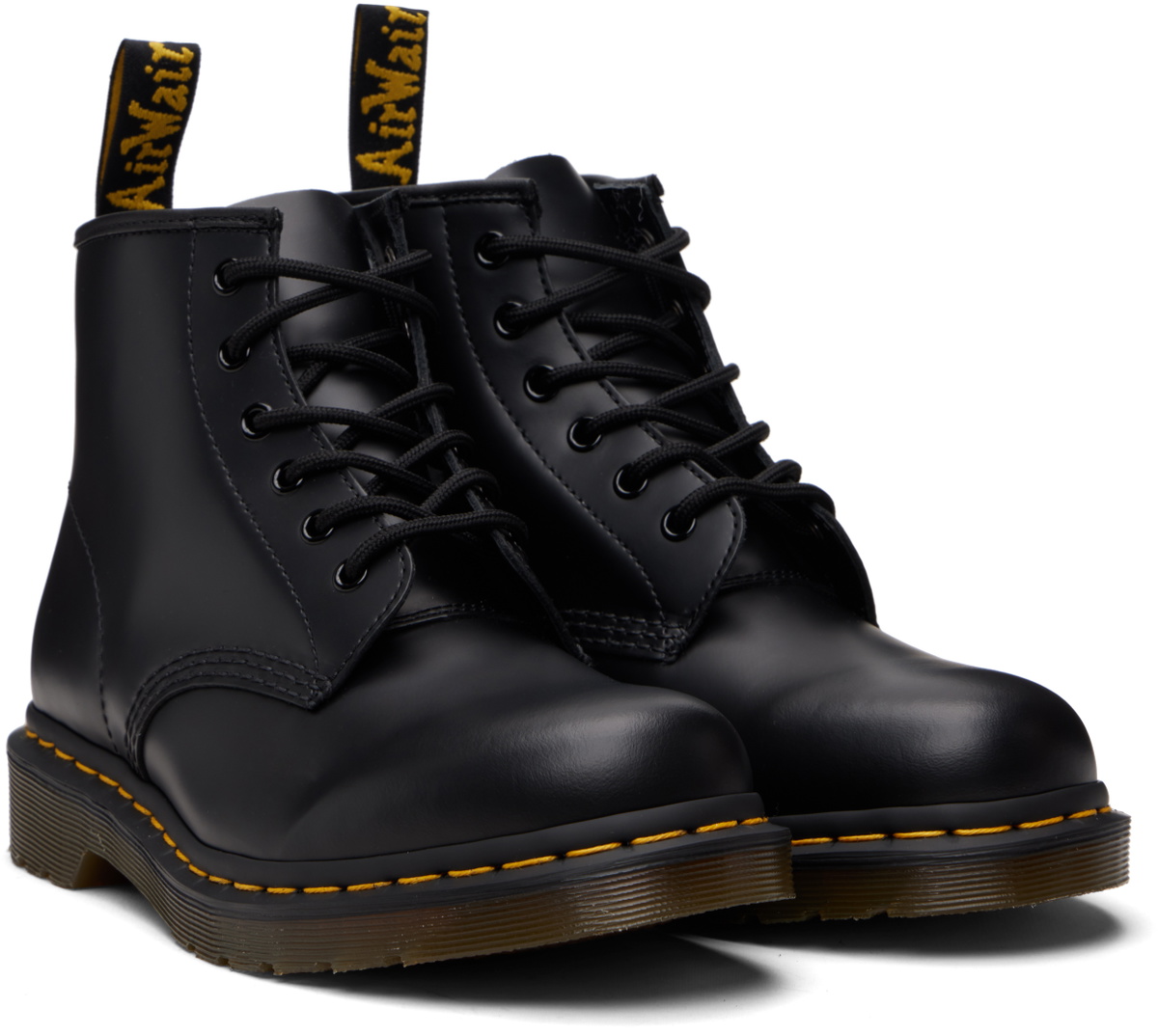 Yellow Stitching Dr. Martens Black 101 Yellow Stitch Smooth Leather Ankle Boots Dr. Martens