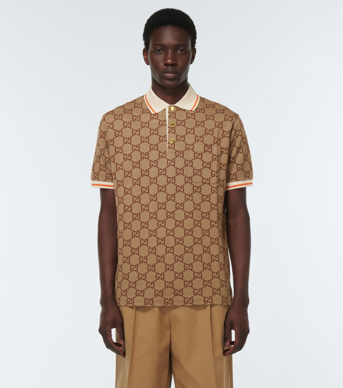 【GUCCI】GG Jacquard Cotton Silk Polo Short-Sleeve T-Shirt Gucci - GG silk and cotton jacquard polo shirt Gucci