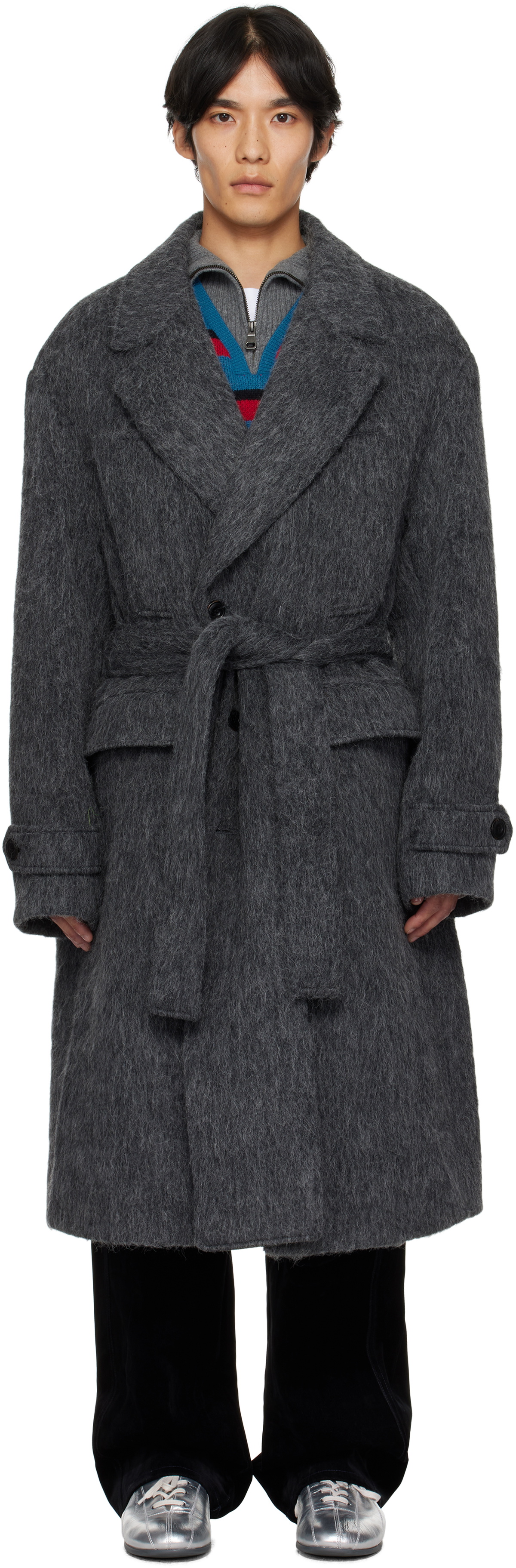 Andersson Bell Gray Mattia Shaggy Wool Robe Coat