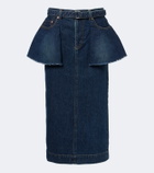 Sacai Belted peplum denim midi skirt