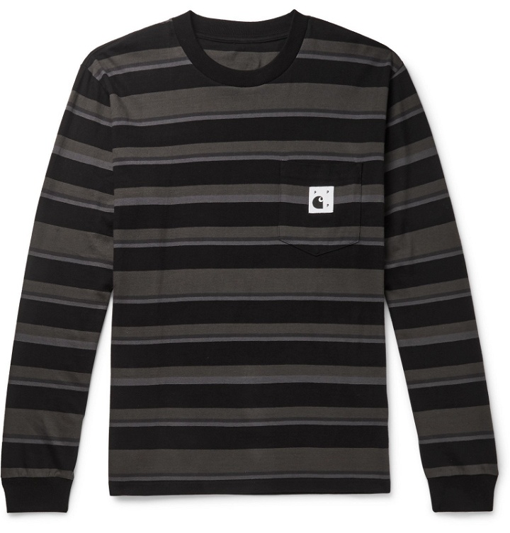 Photo: Pop Trading Company - Carhartt WIP Garment-Dyed Striped Cotton-Jersey T-Shirt - Black