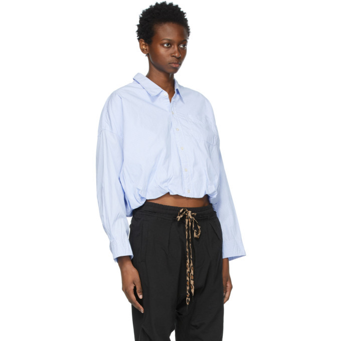 R13 White and Blue Gathered Hem Shirt R13