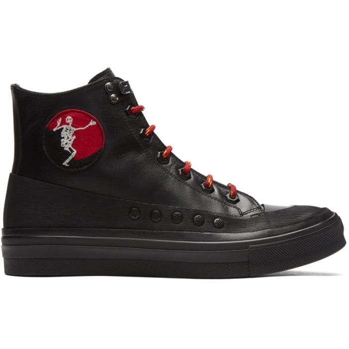 Photo: Alexander McQueen Black Leather Skeleton Patch High-Top Sneakers