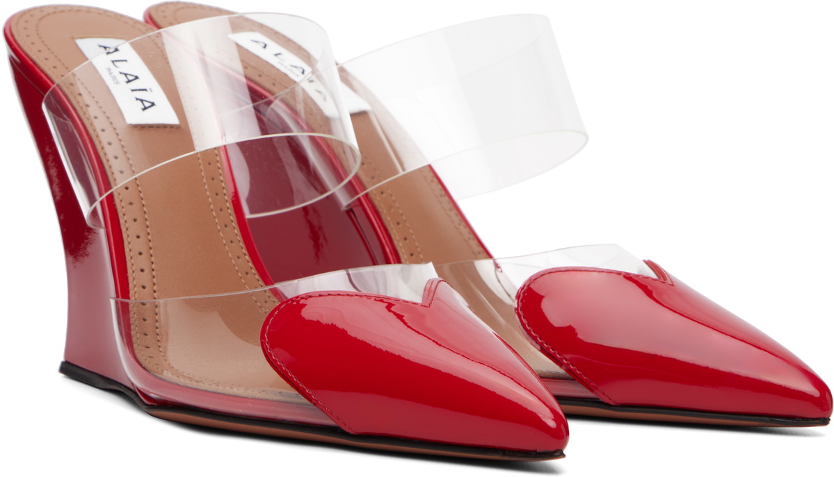 ALAÏA Red 'Le Cœur' Wedge Mule Heels