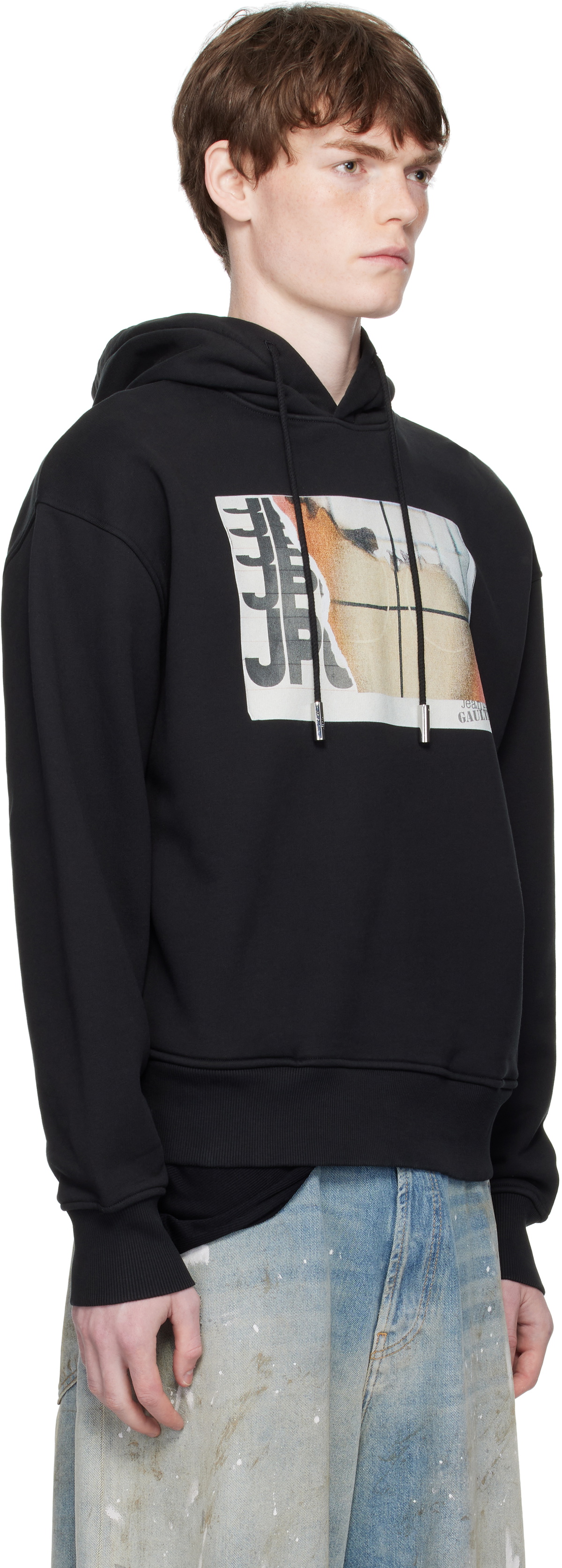 Jean Paul Gaultier Black Printed Fire Hoodie