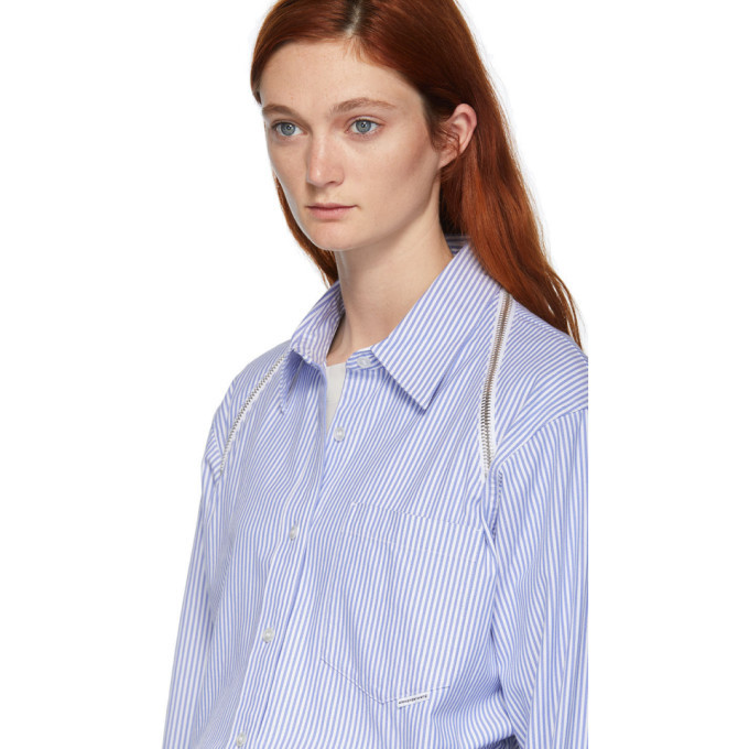 Alexander Wang Blue Striped Shoulder Zipper Shirt Alexander Wang