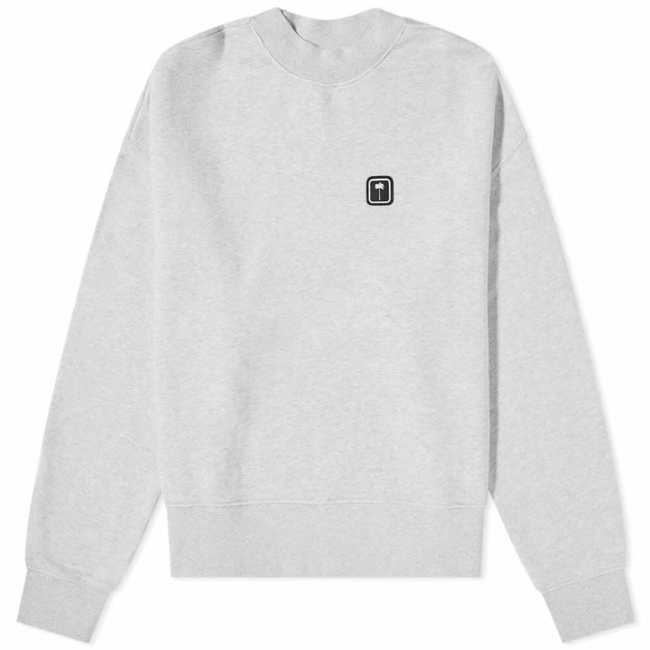 Photo: Palm Angels Men's Patch Logo Crew Sweat in Grey/White