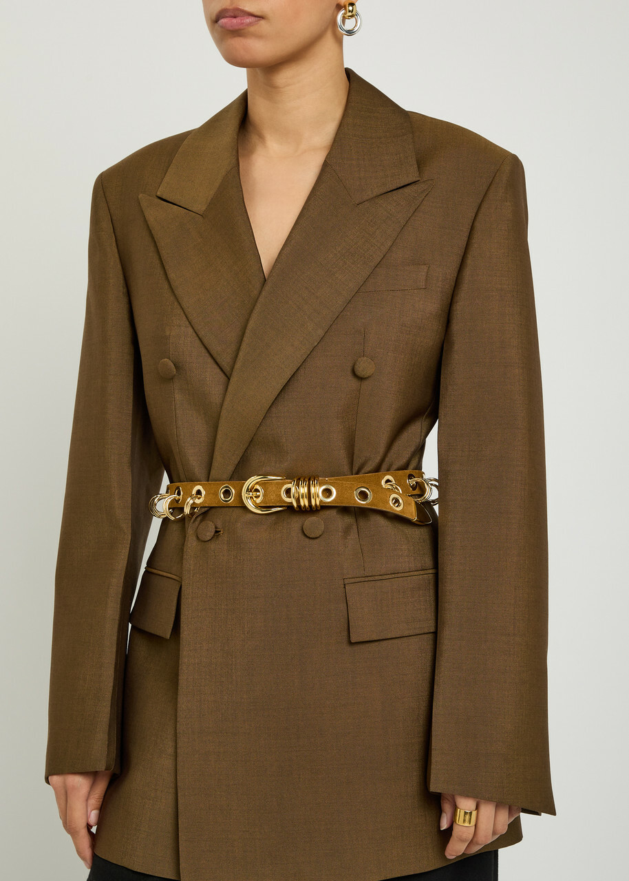 Dehanche Revenge Ring-embellished Suede Belt Brown