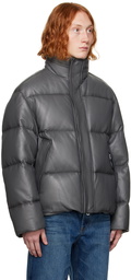 Solid Homme Gray Quilted Down Leather Jacket