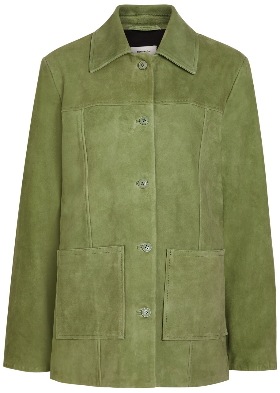 Reformation Veda Lincoln Panelled Suede Jacket Green
