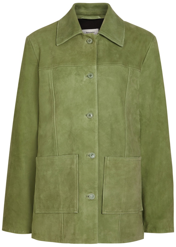 Photo: Reformation Veda Lincoln Panelled Suede Jacket Green