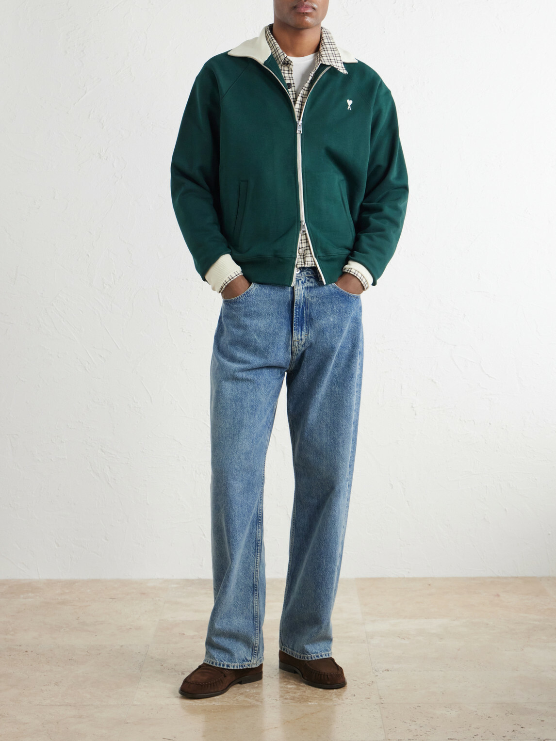 AMI PARIS - Logo-Embroidered Cotton-Jersey Zip-Up Sweatshirt - Green