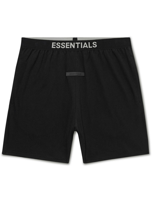 Photo: Fear of God Essentials - Logo-Appliquéd Cotton-Blend Jersey Shorts - Black