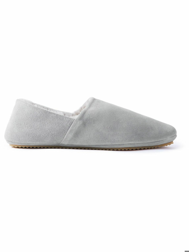 Photo: Mr P. - Shearling-Lined Suede Slippers - Gray