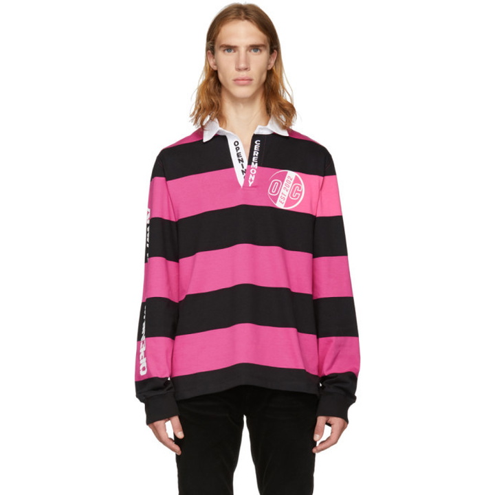 Photo: Opening Ceremony Pink and Black Striped Rugby Polo