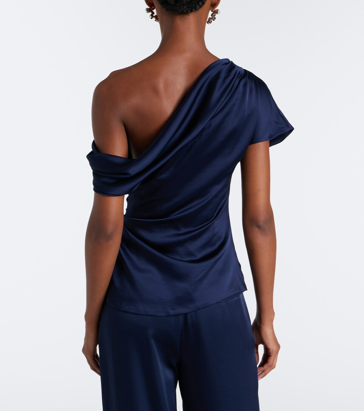 Simkhai Phoebe one-shoulder draped satin top