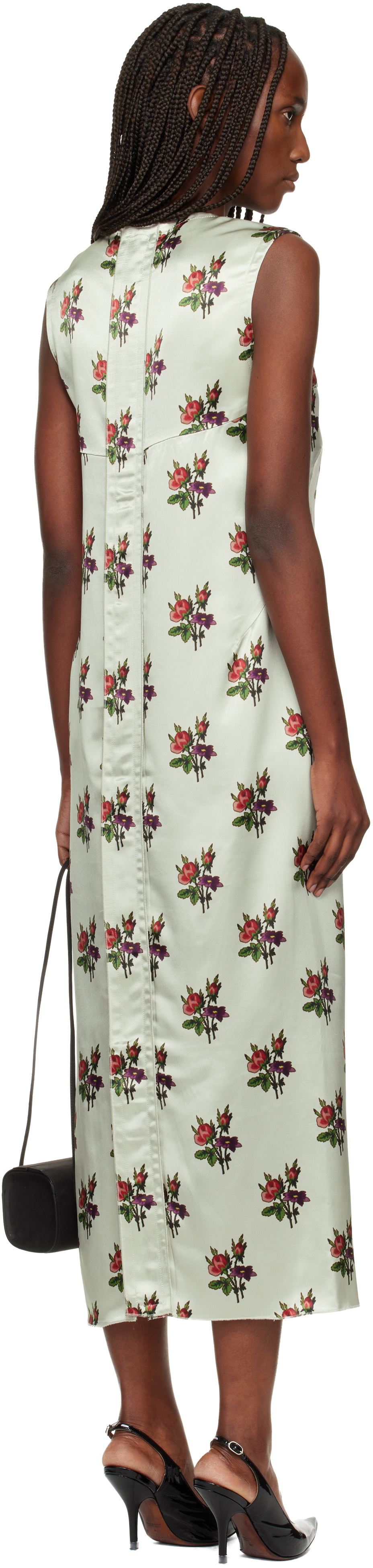 Meryll Rogge Green Floral Satin Shift Maxi Dress