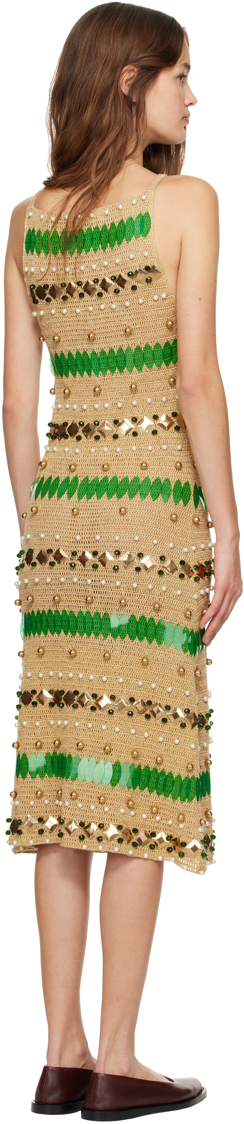 Bode Gold Calypso Midi Dress