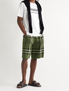 BURBERRY - Checked Silk and Wool-Blend Jacquard Drawstring Shorts - Green