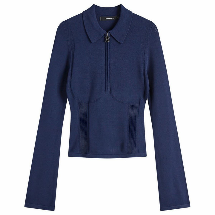 Photo: Daily Paper Women's Zip Knit Polo in Blue