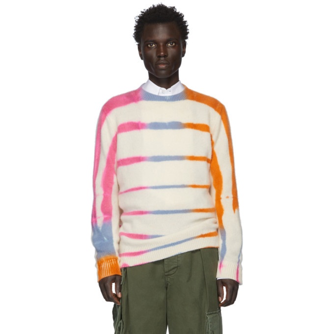 Photo: The Elder Statesman Off-White and Pink Cashmere Ladder-Dye Sweater