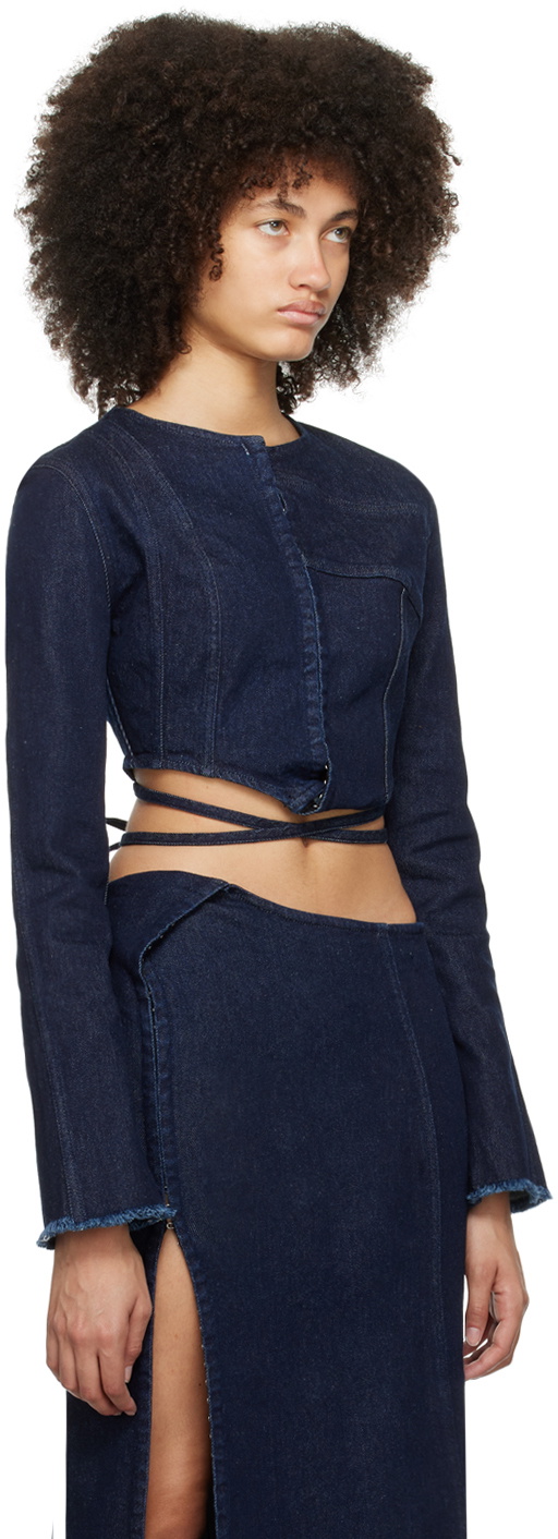 Jade Cropper Navy Hook-Eye Denim Long Sleeve T-Shirt