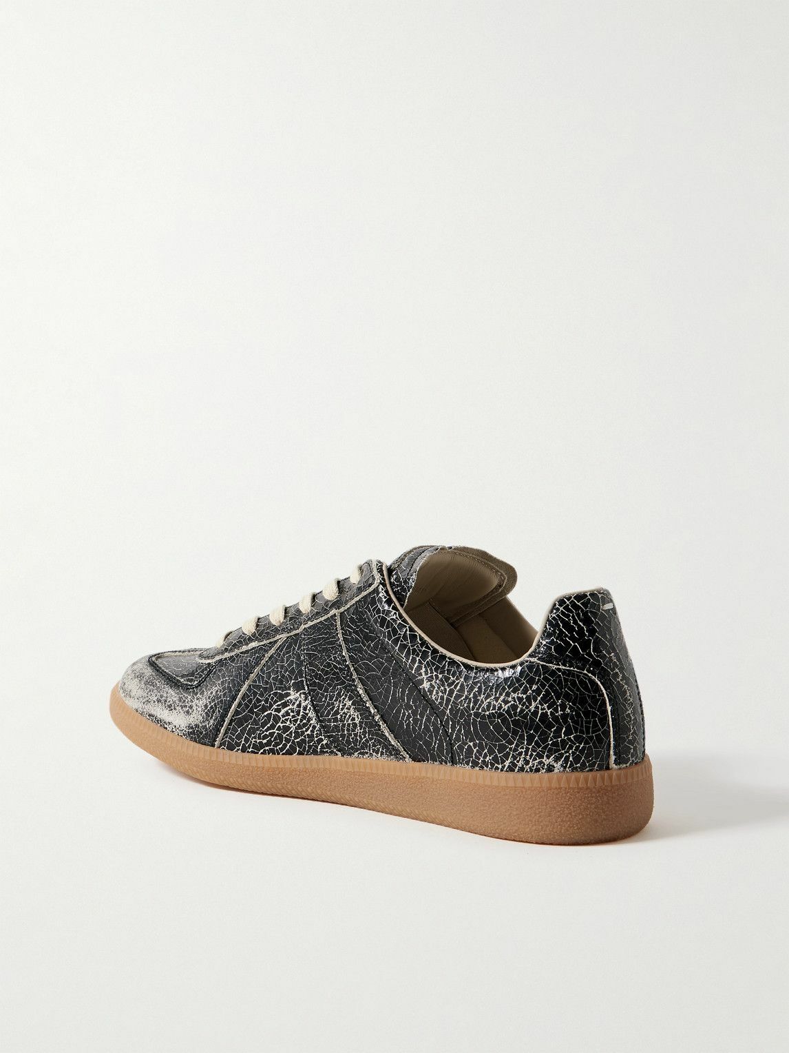Maison Margiela - Replica Distressed Cracked-Leather Sneakers - Black