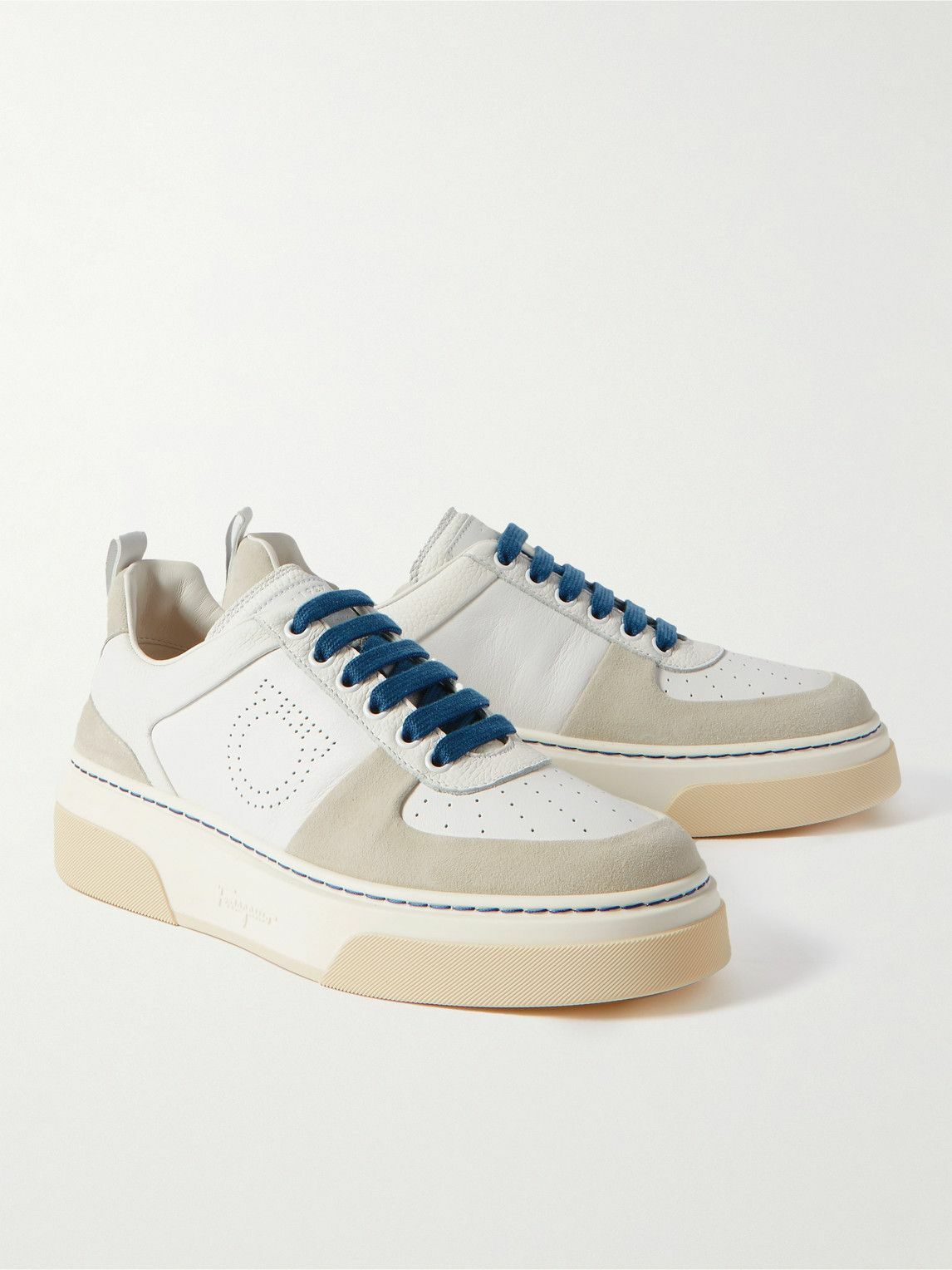 Salvatore Ferragamo - Cassina Suede-Trimmed Leather Sneakers